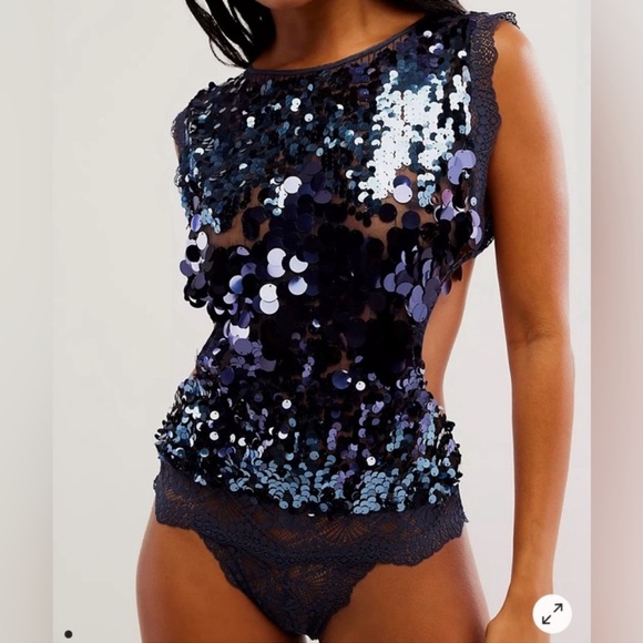 💋FP Sequin Navy Bodysuit💋 - Picture 1 of 6